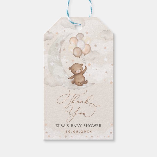 Teddy Bear mit Balloons auf Crescent Moon Geschenkanhänger (Vorderseite)