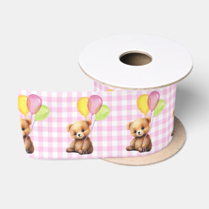 Teddy Bear mit Balloons auf Gingham Satinband