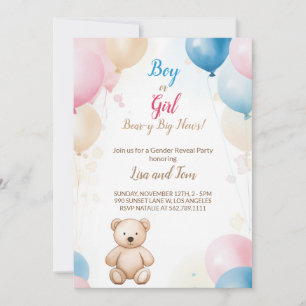 Teddy Bear mit Balloons Baby Shower Gender Reveal Einladung
