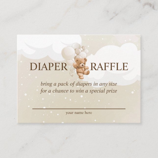 Teddy Bear mit Balloons Diaper Raffekarte Begleitkarte (Vorderseite)