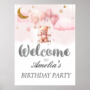 Teddy Bear mit Balloons Geburtstag Begrüßungszeich Poster