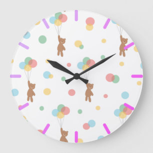 Teddy Bear mit Balloons Große Wanduhr