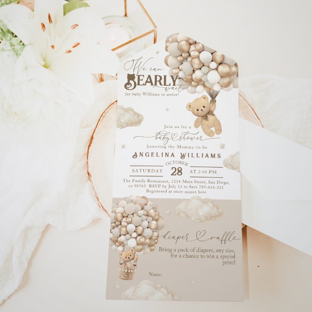 Teddy Bear mit Balloons Neutral Baby Dusche All In One Einladung (Von Creator hochgeladen)