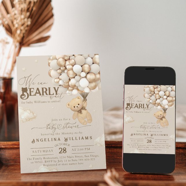Teddy Bear mit Balloons Neutral Baby Dusche Einladung (Von Creator hochgeladen)