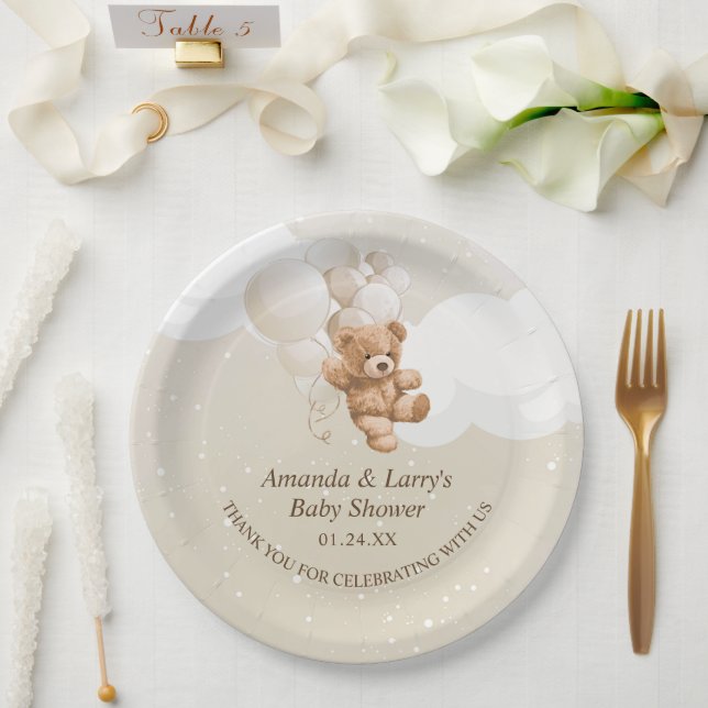 Teddy Bear mit Balloons Pappteller (Hochzeit)