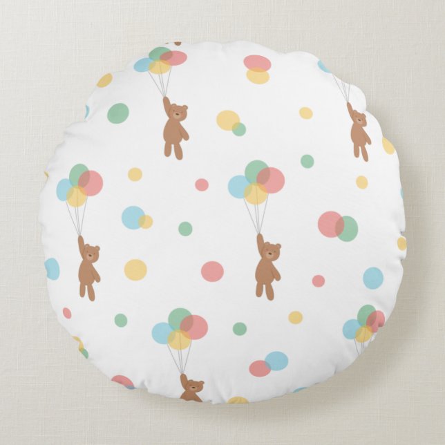 Teddy Bear mit Balloons Rundes Kissen (Vorderseite)