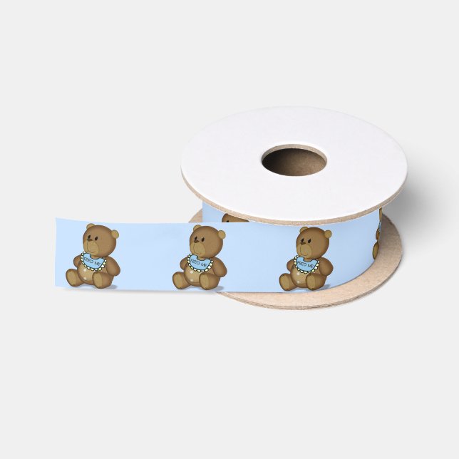 Teddy Bear mit Bib auf blau Satinband (Spule)