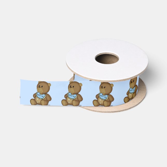 Teddy Bear mit Bib auf Blue Satin Ribbon Satinband (Spule)