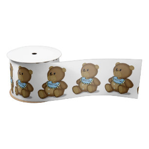 Teddy Bear mit Bib auf Weiß Satinband