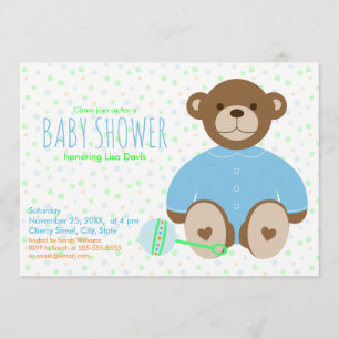 Teddy Bear mit Blauer Babydusche Einladung