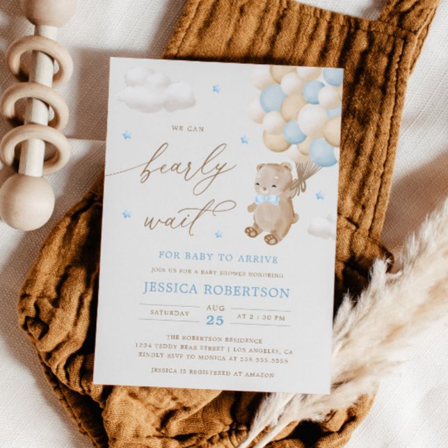 Teddy Bear mit Blue Balloons Baby Dusche Einladung (Von Creator hochgeladen)