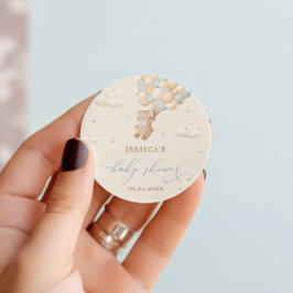 Teddy Bear mit Blue Balloons Baby Dusche Runder Aufkleber