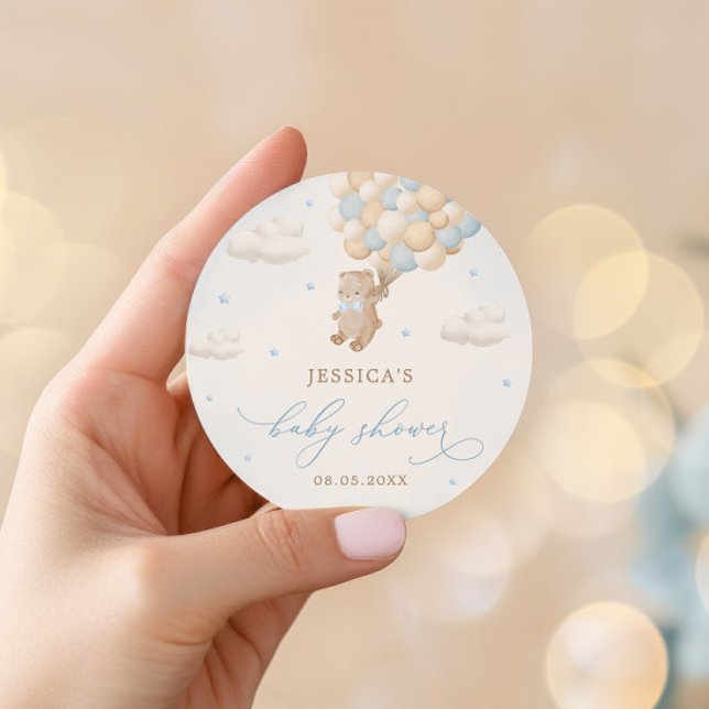 Teddy Bear mit Blue Balloons Baby Dusche Runder Aufkleber (Von Creator hochgeladen)