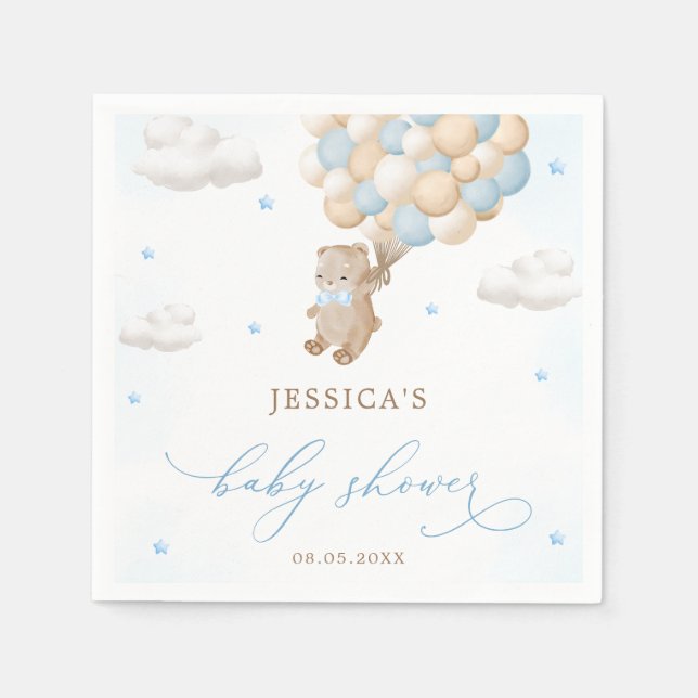 Teddy Bear mit Blue Balloons Baby Dusche Serviette (Vorderseite)