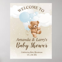 Teddy Bear mit Blue Balloons Begrüßungszeichen