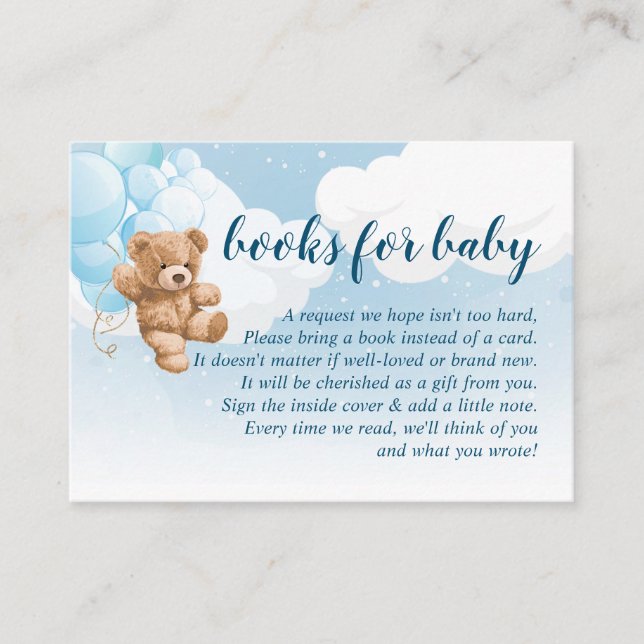 Teddy Bear mit Blue Balloons Bücher für Babykarte Begleitkarte (Vorderseite)