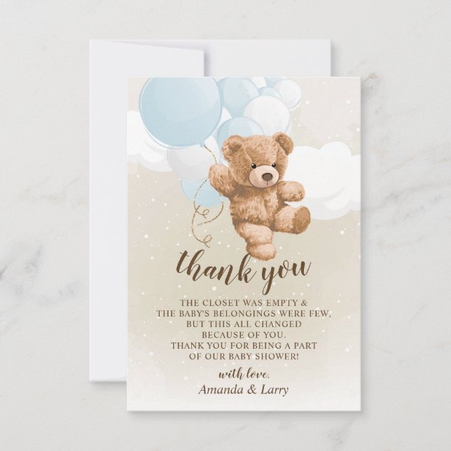 Teddy Bear mit Blue Balloons Danke Karte (Vorderseite)