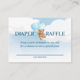 Teddy Bear mit Blue Balloons Diaper Raffekarte Begleitkarte