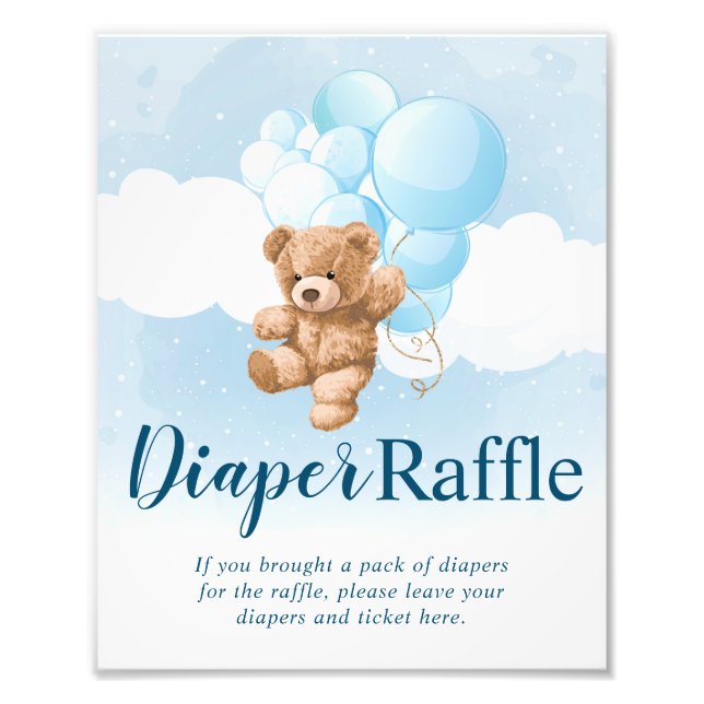 Teddy Bear mit Blue Balloons Diaper Raffelzeichen Fotodruck (Vorne)
