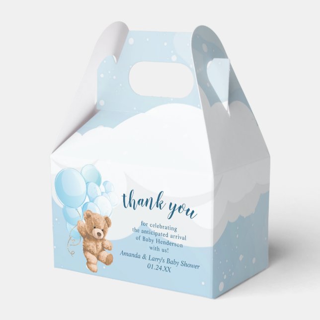 Teddy Bear mit Blue Balloons Gefallen Box Geschenkschachtel (Vorderseite)