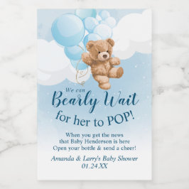 Teddy Bear mit Blue Balloons Mini Wine Label Weinetikett
