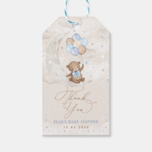 Teddy Bear mit Blue Brown Balloons auf dem Mond Geschenkanhänger