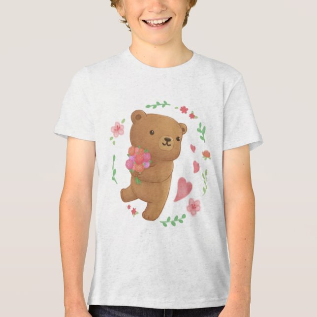 Teddy Bear mit Blume Tri-Blend Shirt (Vorderseite)