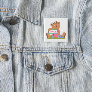 Teddy Bear mit Bow Holding Smile Sign Button