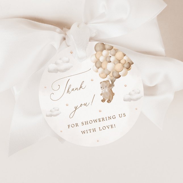 Teddy Bear mit braunen Balloons Danke Geschenkanhänger (Von Creator hochgeladen)