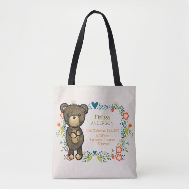Teddy Bear mit floralen Designs Baby Birth Tasche (Vorderseite)