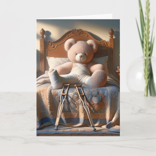 Teddy Bear mit gebrochenem Leg wird bald gut Karte (Vorderseite)
