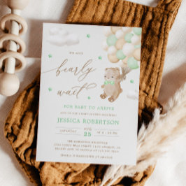 Teddy Bear mit Green Balloons Babydusche Einladung