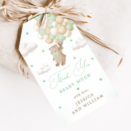 Teddy Bear mit Green Balloons Babydusche Geschenkanhänger