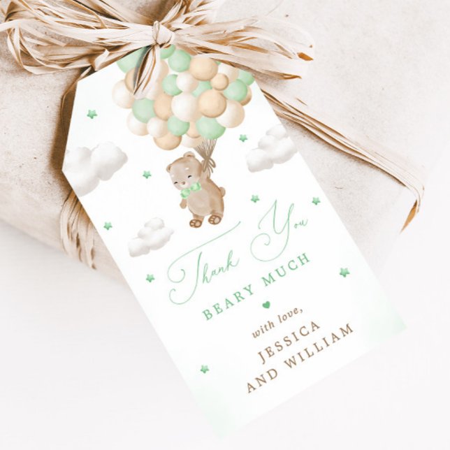 Teddy Bear mit Green Balloons Babydusche Geschenkanhänger (Von Creator hochgeladen)