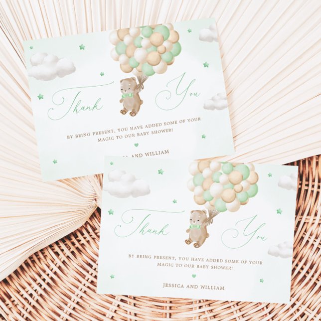 Teddy Bear mit grünen Balloons Vielen Dank Karte (Von Creator hochgeladen)