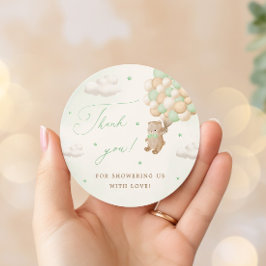 Teddy Bear mit grünen Balloons Vielen Dank Runder Aufkleber