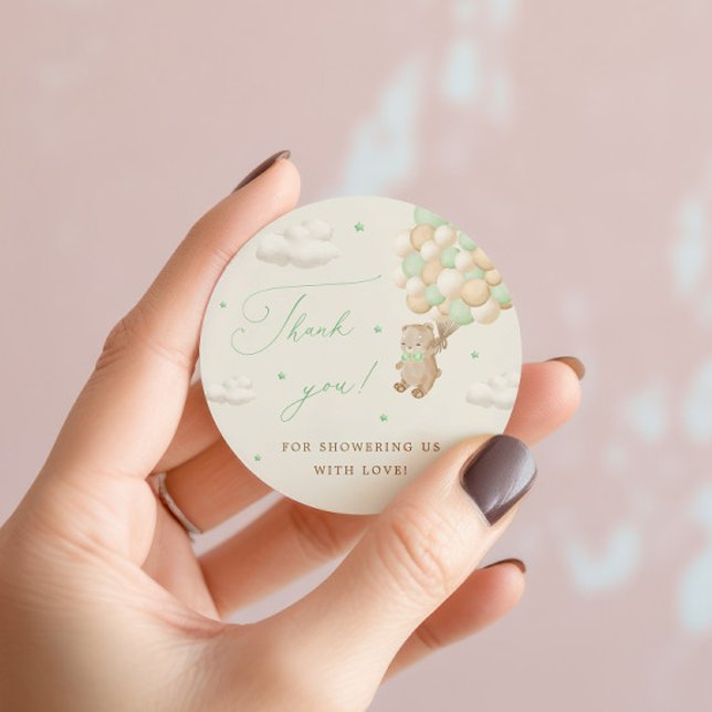 Teddy Bear mit grünen Balloons Vielen Dank Runder Aufkleber (Von Creator hochgeladen)