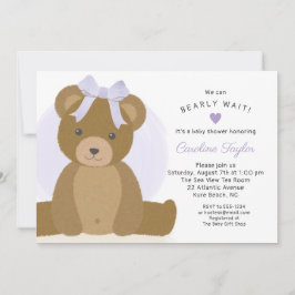 Teddy Bear mit Niedlicher Lila Bow Baby Girl Dusch Einladung