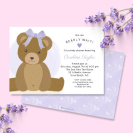 Teddy Bear mit Niedlicher Lila Bow Girl Baby Dusch Einladung