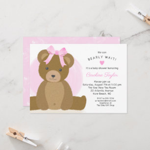 Teddy Bear mit Niedlicher Pink Bow Baby Girl Dusch Einladung