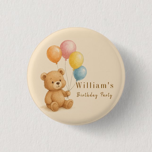 Teddy Bear mit Pastellballons Round Button (Vorderseite)