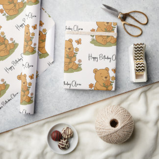 Teddy Bear mit Personalisierten Blume - Geburtstag Geschenkpapier