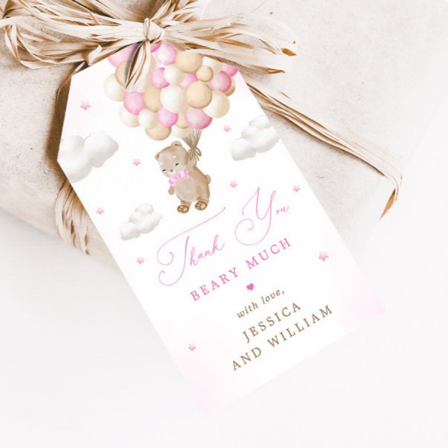 Teddy Bear mit Pink Balloons Babydusche Geschenkanhänger (Von Creator hochgeladen)