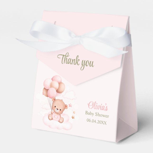 Teddy Bear mit Pink Balloons Babydusche Geschenkschachtel (Vorderseite)
