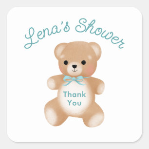 Teddy Bear mit Ribbon Baby Dusche Danke Quadratischer Aufkleber