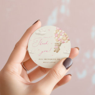 Teddy Bear mit rosa Balloons Danke Runder Aufkleber