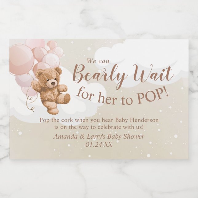 Teddy Bear mit rosa Balloons Mini Sparkling Wein (Einzelnes Label)