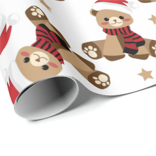 Teddy Bear mit Santa Claus Hat Pattern Holiday Geschenkpapier