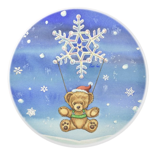 Teddy Bear mit Snowflake Parachute Keramikknauf (Vorderseite)