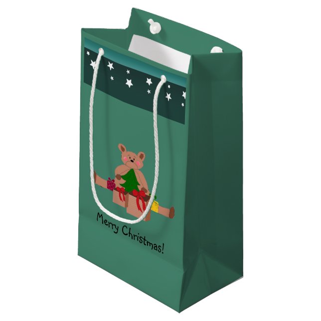 Teddy Bear mit Weihnachtsgeschenken Kleine Geschenktüte (Vorderseite Schrägansicht)